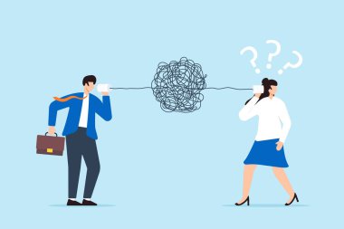 İş adamı, karmaşık telefon hatları aracılığıyla konuşurken kötü iletişimle mücadele ediyor, bu da diğerlerinin kafasını karıştırıyor. Yanlış anlaşılmaları, anlaşılmayan mesajları ve yanlış anlaşılmaları algıla