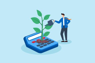 Yatırımlarda yer alan hesap makinesi analizinde büyüyen işadamlarının düz çizimi