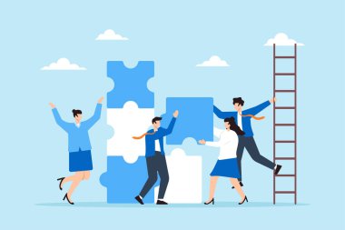 İş ekibi eksik parçalarla bulmaca çözme ve işbirliği ile bir araya geliyor.