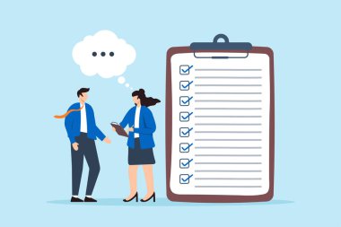 İş kadını, kontrol listesi konsepti ile röportaj yapıyor eksiksiz aday değerlendirmesi sistematik değerlendirme ayrıntılı sorgulama