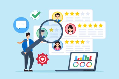 Müşteri değerlendirmeleri ve anketleri yorumlamak, ürün ve hizmetlerin konsept vektör ilülasyonunu geliştirmek. Müşteri geribildirimini analiz eden iş analisti