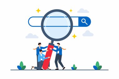 İş adamlarının düz çizimi HR arama çubuğunda büyüteci itti