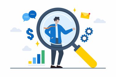 Büyüteç şeffaflığı üzerine iş adamının düz çizimi