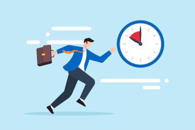 Acele eden işadamının düz çizimi. Zaman tükeniyor. İşi bitirmenin aciliyetini sembolize ediyor.