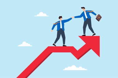 İş arkadaşlarının düz çizimi, başarı için rehberlik ve kariyer tavsiyesi sunan büyüme ok tablosuna tırmanmalarına yardımcı olur