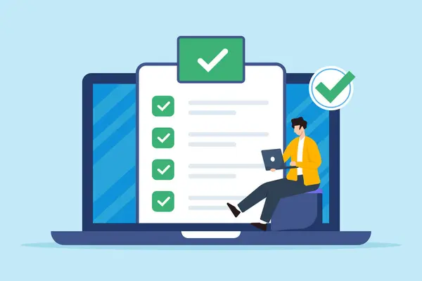 Çevrimiçi dijital platformdaki uzaktan çalışan tam iş denetim listesinin düz çizimi