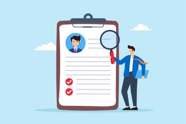 İnsan Kaynakları 'nın profesyonelce incelenmesi işe alım ve işe alım sürecini sembolize eden büyüteçle devam ediyor.