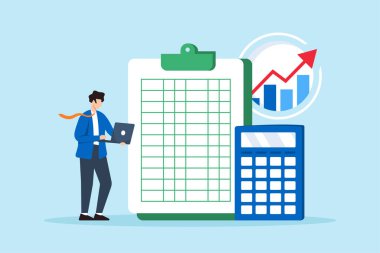 Muhasebecinin düz çizimi mali analiz için rapor oluşturmak için hesap makinesi ve hesap tablosu kullanır