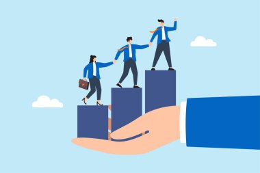 İş insanlarının düz çizimi, büyüme grafiği desteğini artırmada birbirlerine yardımcı oluyor.