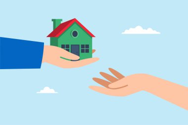 Babanın düz çizimi, mirası sembolize eden çocuğa ev modeli veriyor.