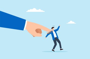 Dev el işi basıncıyla itilen iş adamının düz çizimi dış güç ya da işten çıkarma