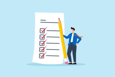 Büyük kalem yönetimi verimlilik organizasyonu ve iş ve özel hayattaki hedef belirleme ile kontrol listesini tamamlayan işadamlarının düz çizimi