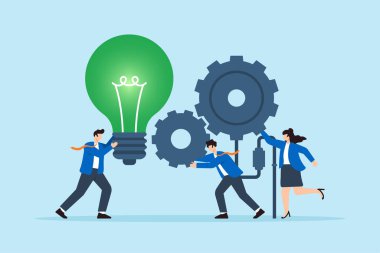 Şirketin sürdürülebilirlik makinesini kullanmak için dev yeşil ESG ampul donanımına dönüşen çalışanların düz çizimi