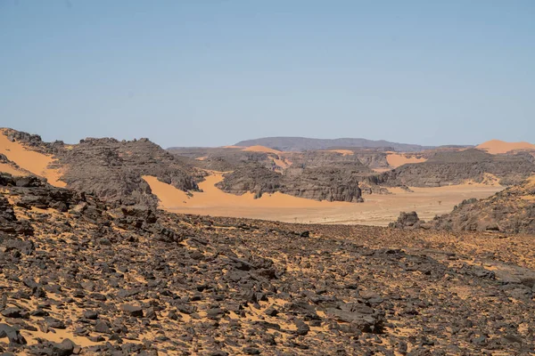 Widok Saharę Pustyni Tadrart Rouge Tassili Najer Djanet City Algieria — Zdjęcie stockowe