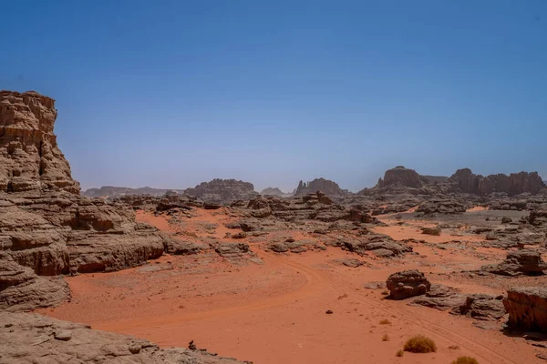Pohled Saharské Poušti Tadrart Rouge Tassili Najer Djanet City Alžírska — Stock fotografie