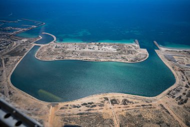 Tunus kıyılarının ve Mahdia şehrinin havadan görünüşü.