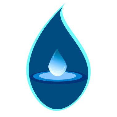 Vektör grafikleri. Mavi damlacık şeklinde bir çerçevede bir su damlası su birikintisine düşüyor..