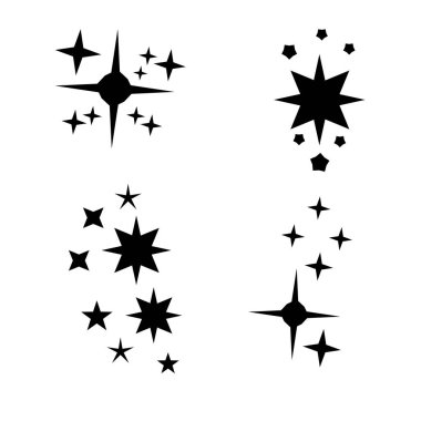 Vektör grafikleri. Beyaz arkaplanda dört grup siyah yıldız.