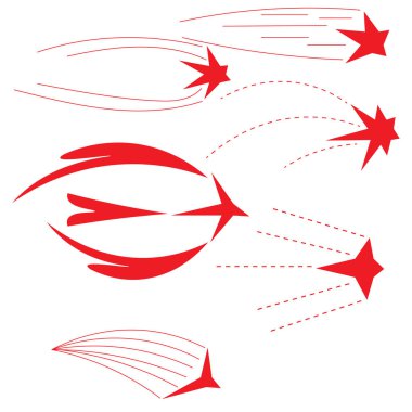 Vektör grafikleri. Beyaz arka planda, çeşitli şekillerde altı kırmızı yıldız..