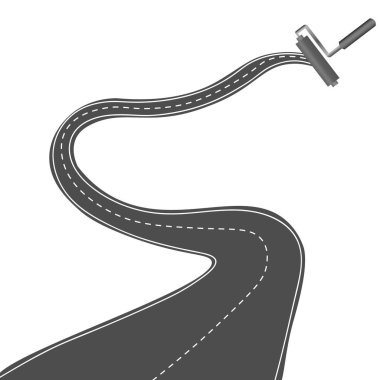 Vektör grafikleri. Beyaz bir arka planda, bir boya silindiri ile çizilmiş dolambaçlı bir yol.