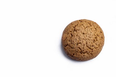 A single round oatmeal cookie placed on a clean white background, showcasing its golden-brown texture and rustic charm. Perfect for food photography or highlighting simple, homemade treats. clipart