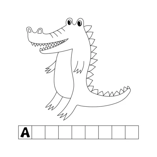 Timsah, İngiliz alfabesi, bilmece, çocuklar için renk, A harfi, çapraz bulmaca, siyah ve beyaz karalama