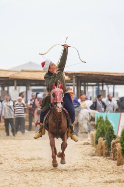 ISTANBUL, TURKIYE - JUNE 11, 2022: Horse Archery show during Etnospor Culture Festival