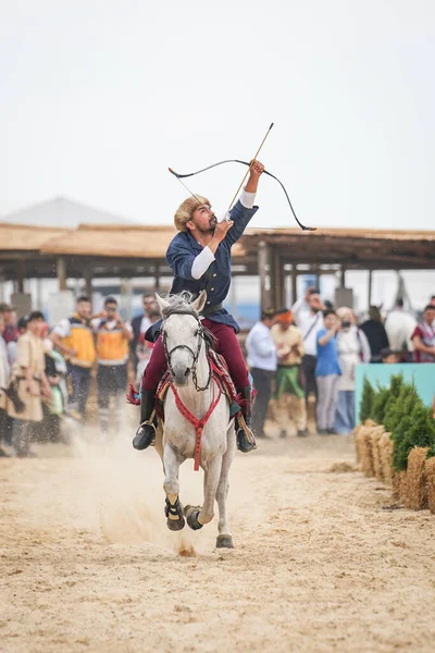 ISTANBUL, TURKIYE - JUNE 11, 2022: Horse Archery show during Etnospor Culture Festival