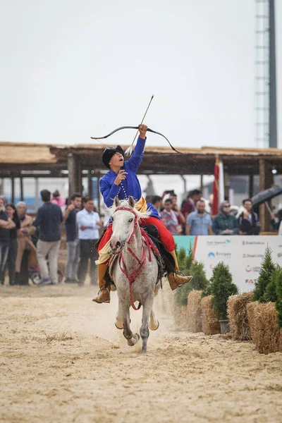 ISTANBUL, TURKIYE - JUNE 11, 2022: Horse Archery show during Etnospor Culture Festival