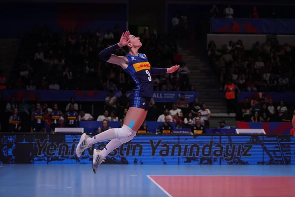 ANKARA, TURKIYE - JUNE 03, 2022: Gennari Alessia serves during Netherlands vs Italy VNL Pool match in Ankara Arena