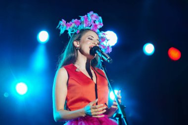 ISTANBUL, TURKEY - JUNE 12, 2022: Turkish singer Karsu Donmez concert during Beyoglu Culture Road Festival