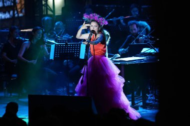 ISTANBUL, TURKEY - JUNE 12, 2022: Turkish singer Karsu Donmez concert during Beyoglu Culture Road Festival