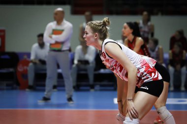 ISTANBUL, TURKEY - FEBRUARY 07, 2022: Hanna Orthmann in Turk Hava Yollari vs Fenerbahce Opet Turkish Sultans League match in Burhan Felek Sport Hall