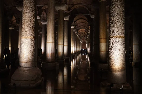 stock image ISTANBUL, TURKIYE - SEPTEMBER 11, 2022: Inside of Basilica Cistern in Sultanahmet district. Basilica Cistern is the largest cistern that lie beneath the city of Istanbul