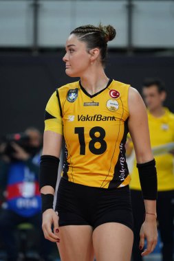 ISTANBUL, TURKEY - MARCH 31, 2022: Zehra Gunes in Vakifbank vs Fenerbahce Opet CEV Champions League Volley Semi Final match in Vakifbank Sport Hall