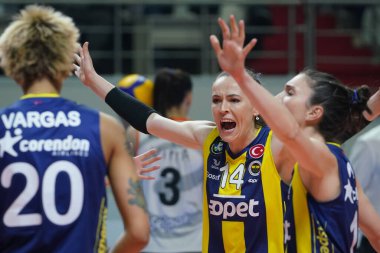 ISTANBUL, TURKEY - APRIL 22, 2022: Eda Erdem Dundar in Fenerbahce Opet vs Eczacibasi Dynavit Turkish Sultans League Playoff 1-4 match in Burhan Felek Sport Hall