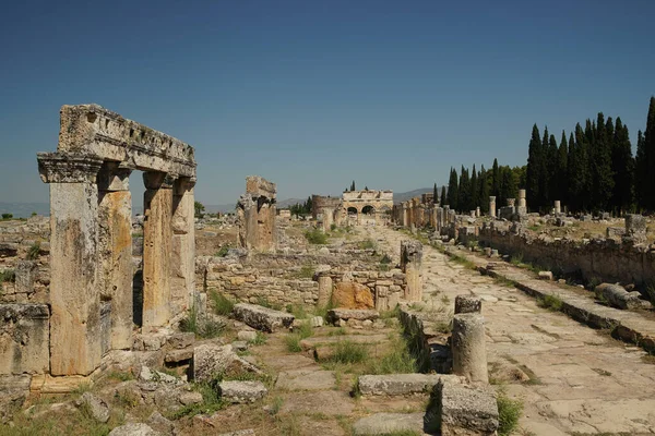 Huvudgatan Vid Hierapolis Antika Stad Pamukkale Denizli City Turkiye — Stockfoto