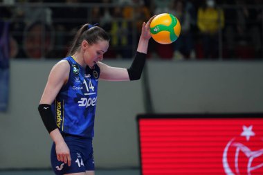 ISTANBUL, TURKEY - APRIL 06, 2022: Eda Erdem Dundar in Fenerbahce Opet vs Vakifbank CEV Champions League Volley Semi Final match in Vakifbank Sport Hall