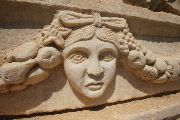 Ancient Mask Relief Aphrodisias Ancient City Geyre Aydin Turkiye — Stock Photo, Image