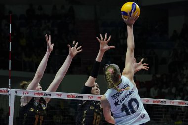 ISTANBUL, TURKEY - APRIL 30, 2022: Arina Fedorovtseva in action during Fenerbahce Opet vs Vakifbank Turkish Sultans League Playoff Final match in Burhan Felek Sport Hall