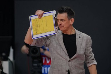 ISTANBUL, TURKEY - MAY 03, 2022: Coach Giovanni Guidetti in Vakifbank vs Fenerbahce Opet Turkish Sultans League Playoff Final match in Vakifbank Sport Hall