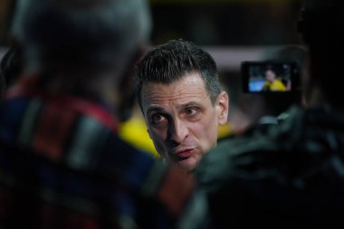 ISTANBUL, TURKEY - APRIL 06, 2022: Giovanni Guidetti interview after Fenerbahce Opet vs Vakifbank CEV Champions League Volley Semi Final match in Vakifbank Sport Hall