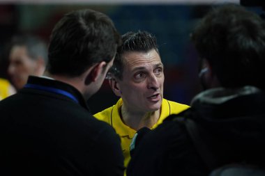 ISTANBUL, TURKEY - APRIL 06, 2022: Giovanni Guidetti interview after Fenerbahce Opet vs Vakifbank CEV Champions League Volley Semi Final match in Vakifbank Sport Hall