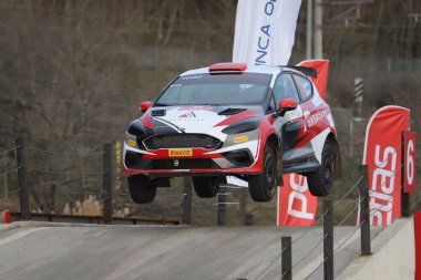 KOCAELI, TURKEY - DECEMBER 26, 2021: Erol Akbas drives Ford Fiesta Rally3 of Castrol Ford Team Turkey during Turkish Rallycross Championships.