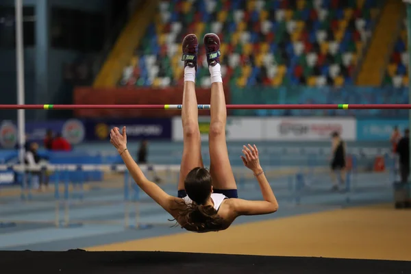 Istanbul Turquia Janeiro 2022 Atleta Indefinido Salto Altura Durante Federação — Fotografia de Stock