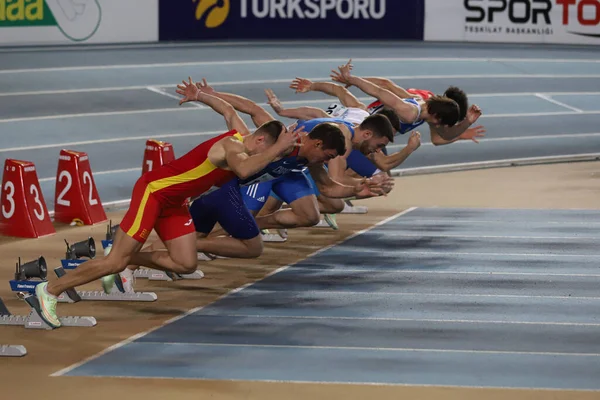 Istanbul Turkey March 2022 Athletes Running Metres Balkan Athletics Indoor — Stockfoto