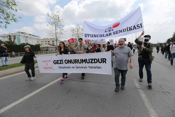 Istanbul Turkey May 2022 Люди Марширують Міжнародний День Робітників — стокове фото