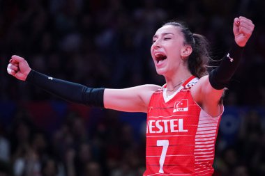 ANKARA, TURKIYE - HAZİRAN 05, 2022: Türkiye 'de Baladin Hande - Ankara Arena' da Belçika VNL Havuz Maçı