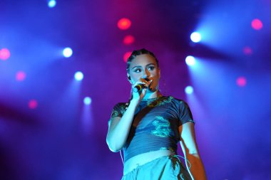 ISTANBUL, TURKIYE - AUGUST 14, 2022: Turkish singer Ezgi Alas concert in Istanbul Fest