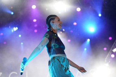 ISTANBUL, TURKIYE - AUGUST 14, 2022: Turkish singer Ezgi Alas concert in Istanbul Fest